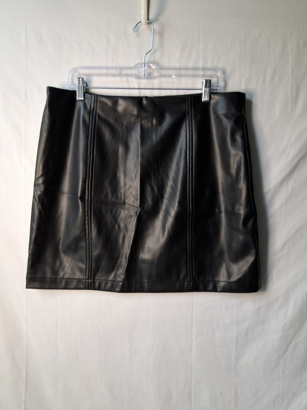 Black Faux Leather Mini Skirt - Sleek Panel Detail